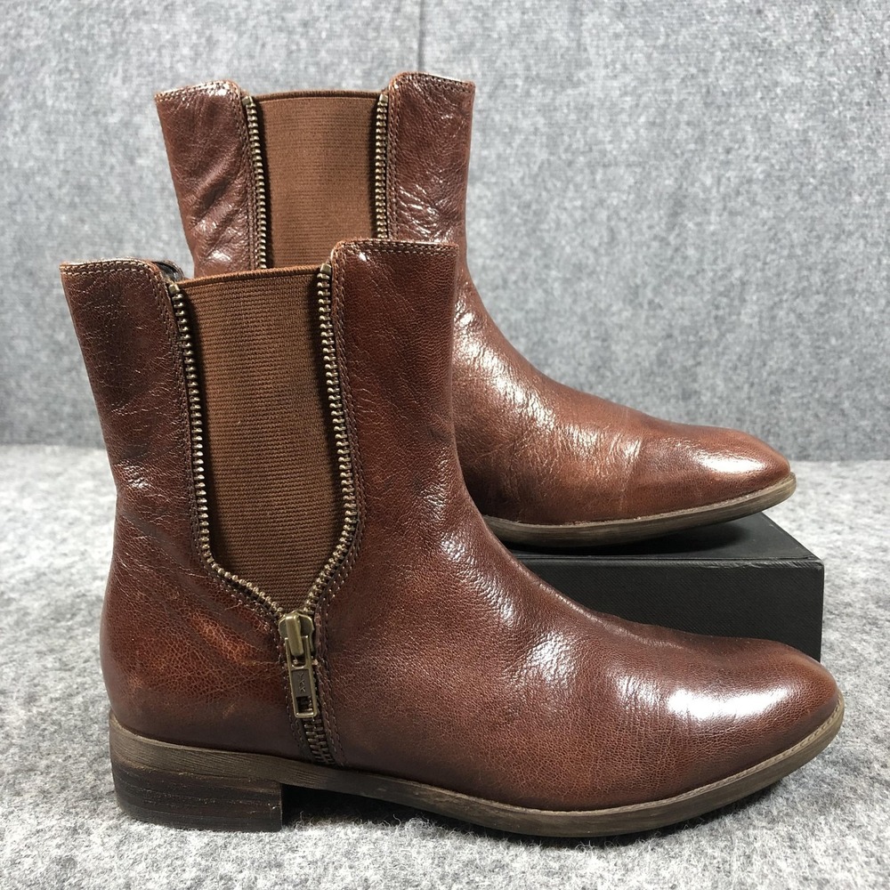 Caressa Fuller Ankle Boots Womens 7M Brown Leather Chelsea Zip‎ Casual - Picture 2 of 16